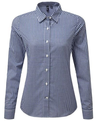PREMIER Ladies Maxton Check Long Sleeve Shirt (/) - Blue