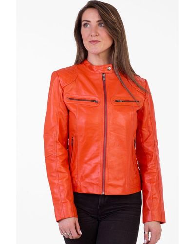 Pelle D'annata D’Annata Ladies Real Leather Biker Jacket - Red