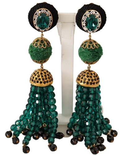 Dolce & Gabbana Groene Kristallen Goudkleurige Drop Clip-on Dangle Oorbellen