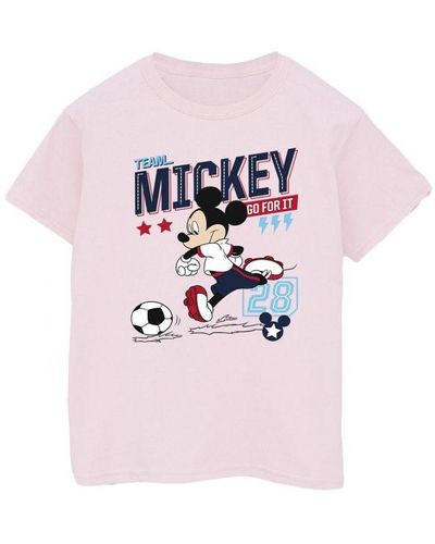 Disney Mickey Mouse Team Football Cotton Boyfriend T-shirt - Pink
