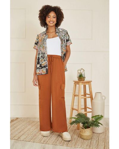Yumi' Burnt Orange Cargo Trousers - Natural