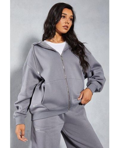 MissPap Zip Through Oversized Hoodie - Grey