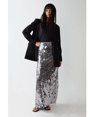 Warehouse Premium Disc Sequin Maxi Skirt - Metallic