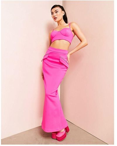 ASOS Co-ord Maxi Skirt With Diamante Pocket Detail - Pink