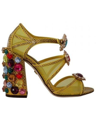 Dolce & Gabbana Yellow Leather Crystal Ayers Sandals Shoes Polyamide - Green