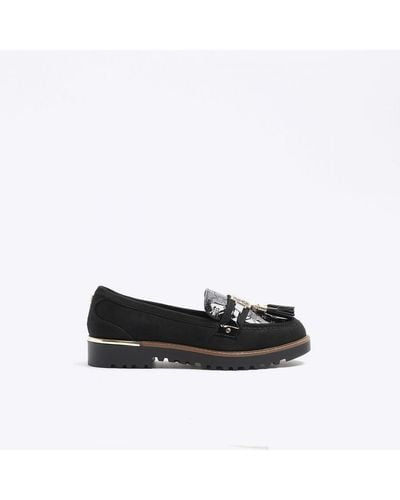 River Island Loafers Black Tassel Embossed Suede - White