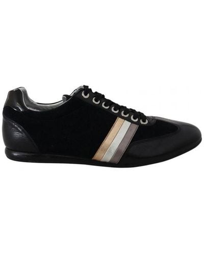 Dolce & Gabbana Black Logo Leather Casual Scarpe Trainers