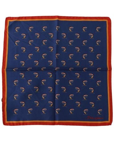 Dolce & Gabbana Printed Square Handkerchief 100% Silk Scarf - Blue