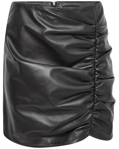 Barneys Originals Ruched Real Leather Skirt - Grey