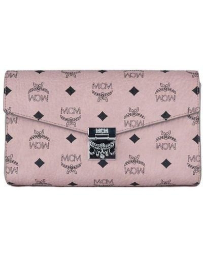 MCM Medium Soft Signature Diamond Logo Leather Clutch Crossbody Handbag - Pink