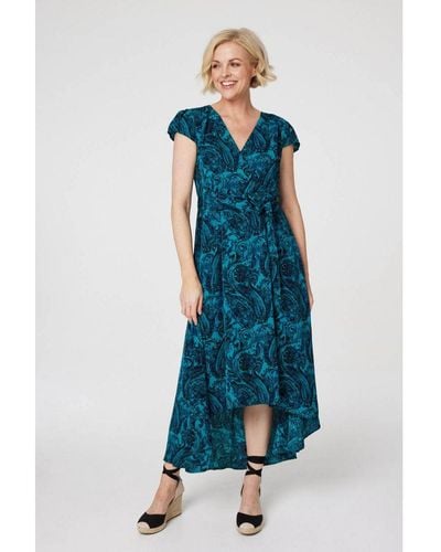 Izabel London Paisley Print High Low Wrap Dress - Blue