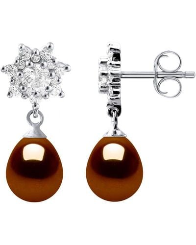 Diadema Earrings Dangle Freshwater Pearls 7-8Mm Chocolate Pears Jewelery 925 - White