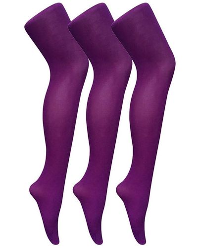 Sock Snob 3 Pair Multipack Coloured Opaque 80 Denier Tights - Purple
