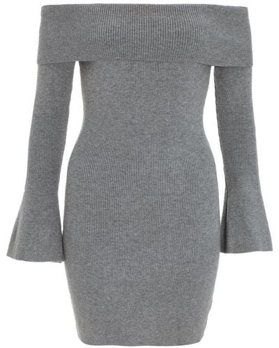 Quiz Ribbed Bardot Mini Jumper Dress Viscose - Grey