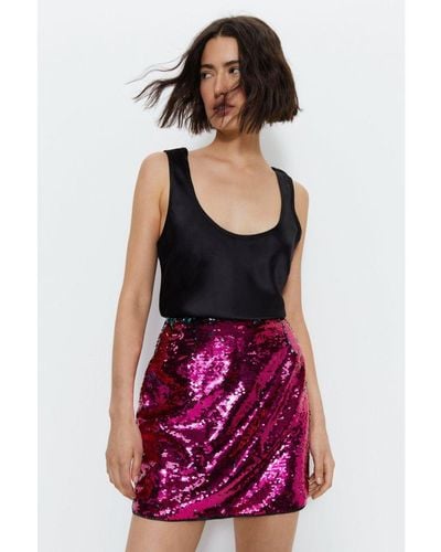 Warehouse Premium Sequin Mini Skirt - Purple