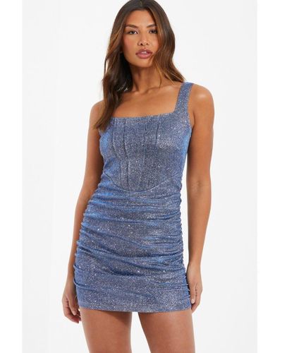 Quiz Glitter Corset Bodycon Mini Dress - Blue