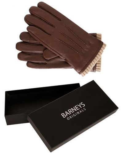 Barneys Originals Gift Boxed Goat Leather Glove With Cream Knit Cuff - Brown