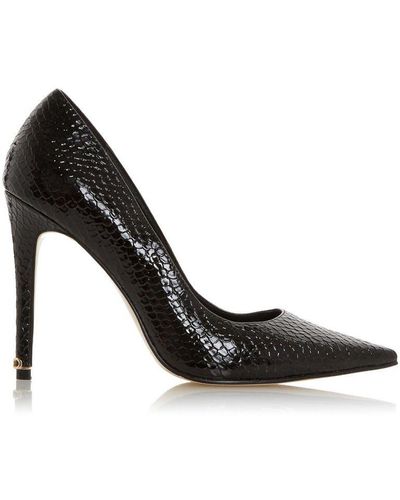 Dune Ladies Amaretto Pointed Toe Stiletto Heel Court Shoes Leather - Black