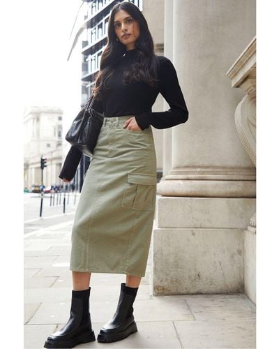 Threadbare 'Foxtrot' Maxi Cargo Skirt Cotton - Green