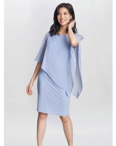 Gina Bacconi Zenna Beaded Shoulder Chiffon Dress - Blue