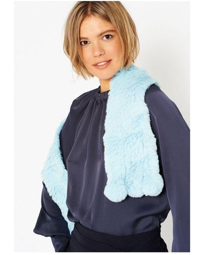 Jayley Hand Knitted Faux Fur Scarf - Blue