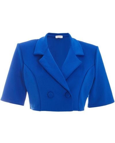 Quiz Short Sleeve Cropped Blazer - Blue
