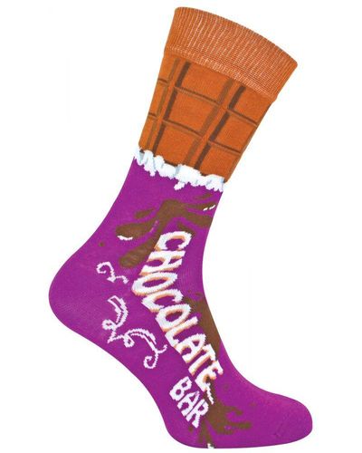 Urban Eccentric Cotton Rich Novelty Chocolate Bar Socks - Purple
