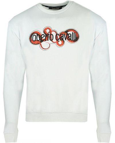 Roberto Cavalli Witte Sweater Van Met Slang Omwikkeld Logo