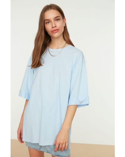 Trendyol Plain T-shirt Cotton - Blue
