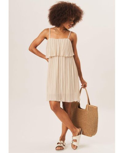 Gini London Strappy Layered Top Pleated Mini Dress - Natural