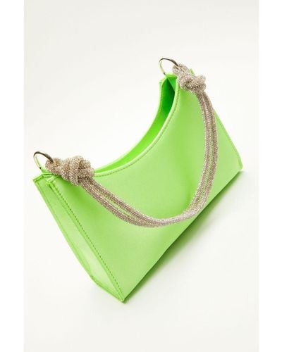 Quiz Lime Satin Knot Shoulder Bag - Green