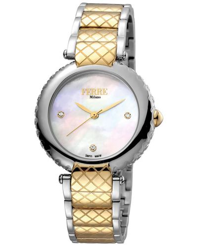 Ferré Fm1l099m0081 White Mother Of Pearl Dial Stainless Steel Watch - Metallic