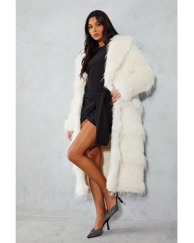 MissPap Premium Faux Fur Panelled Maxi Coat - Grey