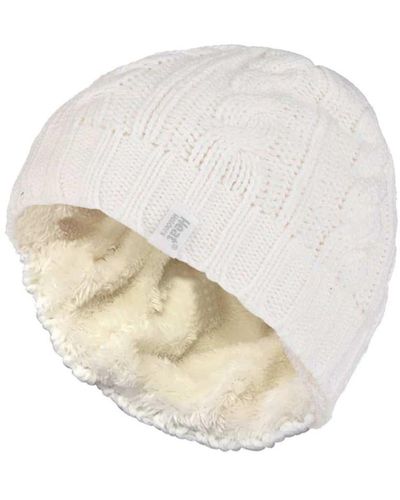 Heat Holders Womenss Thermal Fleece Lined Cable Knit Winter Hat - White