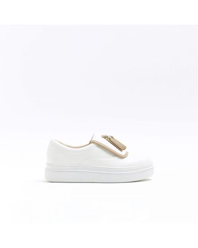 River Island Trainers White Tassel Faux Leather Plimsols Pu