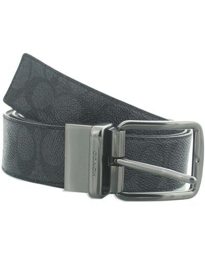COACH Wide Harness Signature Reversible Charcoal/ Belt Leather - Grey