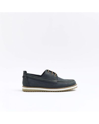River Island Boat Shoes Nubuck Lace Up Leather - White