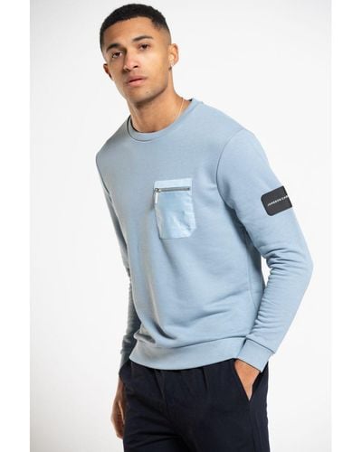Jameson Carter 'Ansdell' Cotton Blend Crew Neck Sweatshirt With Nylon Pocket Detail - Blue