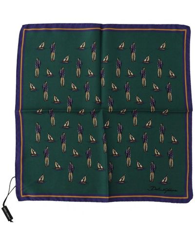 Dolce & Gabbana Green Printed Dg Logo Square Handkerchief Scarf Silk