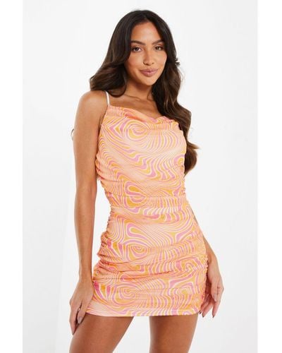 Quiz Orange Swirl Print Bodycon Mini Dress