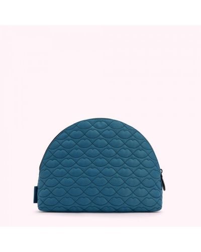 Lulu Guinness Ink Quilted Lips Crescent Wash Bag - Blue