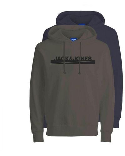 Jack & Jones Pullover Sweatshirt Multipack, Hooded, Printed Logo, 2 Pack - Grey