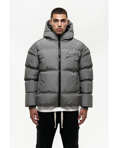 Good For Nothing Zip Through Funnel Neck Hooded Puffer Jacket - Grey