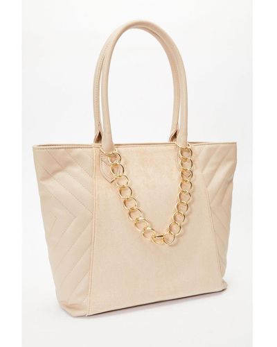 Quiz Taupe Faux Leather Tote Bag - Natural