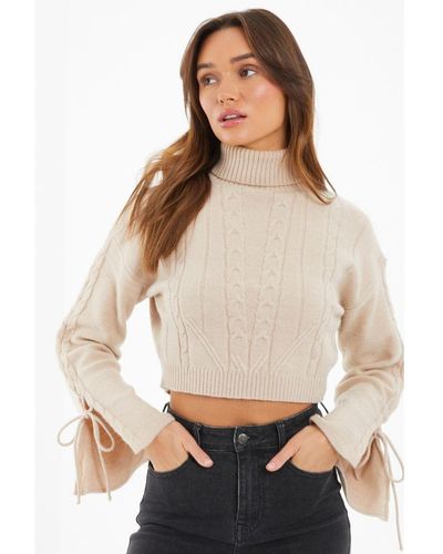 Quiz Stone Knitted Lace Up Sleeve Jumper - Multicolour