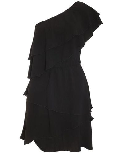 Quiz One Shoulder Tiered Mini Dress - Black