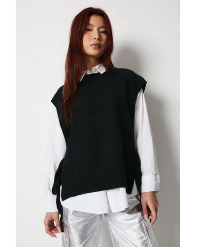 Warehouse Crew Neck Knitted Side Tie Tabbard - Black