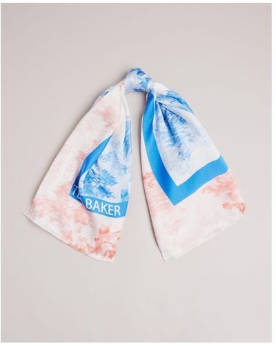 Ted Baker Shali New Romantic Printed Silk Square Scarf, Mid - Blue