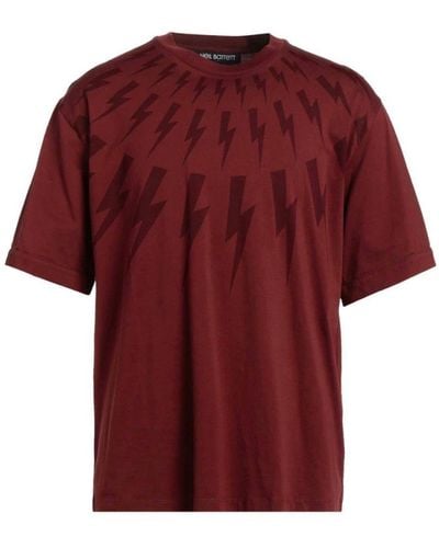 Neil Barrett Fair Isle Thunderbolt Oversize T-Shirt - Red