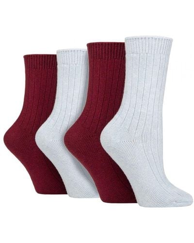 Wildfeet 4 Pack Ladies Cashmere Boot Socks - Red